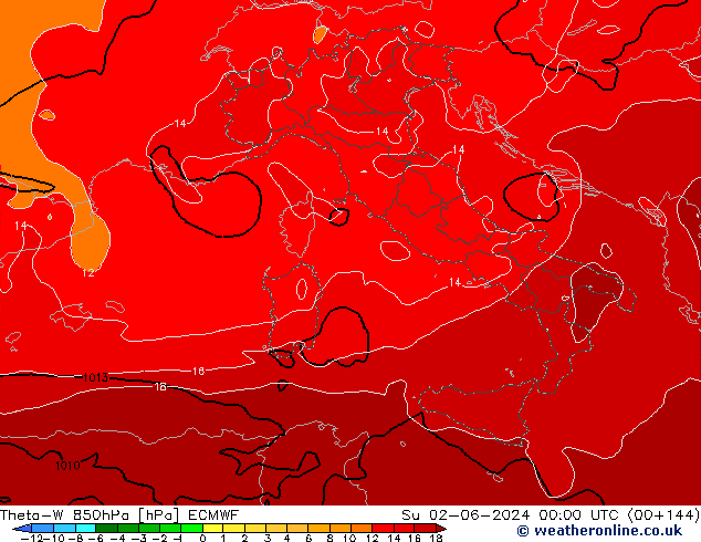 Theta-W 850hPa ECMWF So 02.06.2024 00 UTC