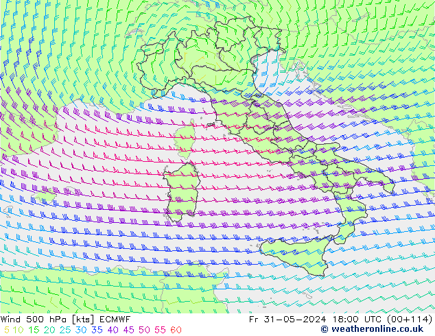 Wind 500 hPa ECMWF Pá 31.05.2024 18 UTC