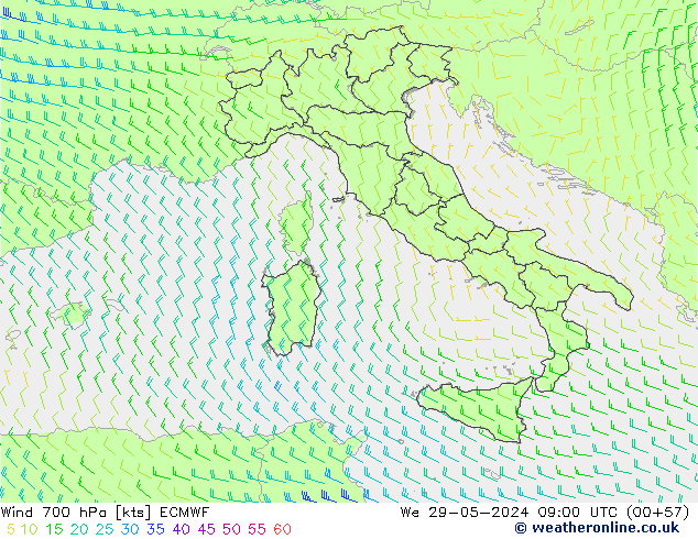 Rüzgar 700 hPa ECMWF Çar 29.05.2024 09 UTC