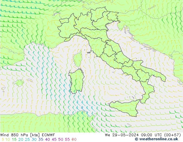 Rüzgar 850 hPa ECMWF Çar 29.05.2024 09 UTC