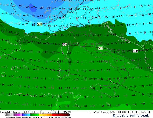 Height/Temp. 500 hPa ECMWF Fr 31.05.2024 00 UTC