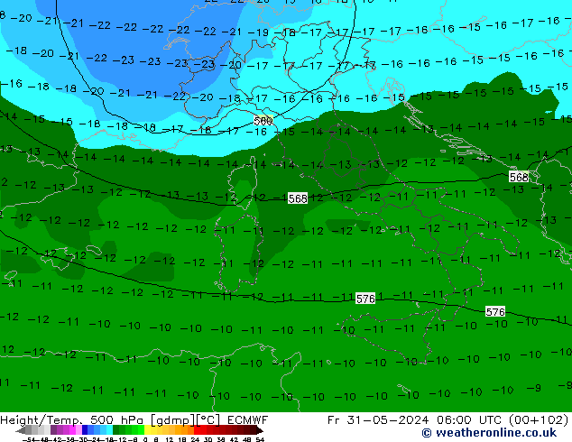 Z500/Rain (+SLP)/Z850 ECMWF Fr 31.05.2024 06 UTC