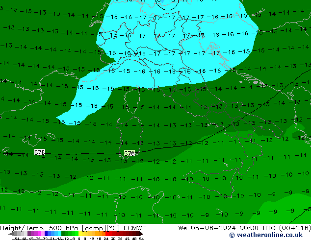 Z500/Yağmur (+YB)/Z850 ECMWF Çar 05.06.2024 00 UTC