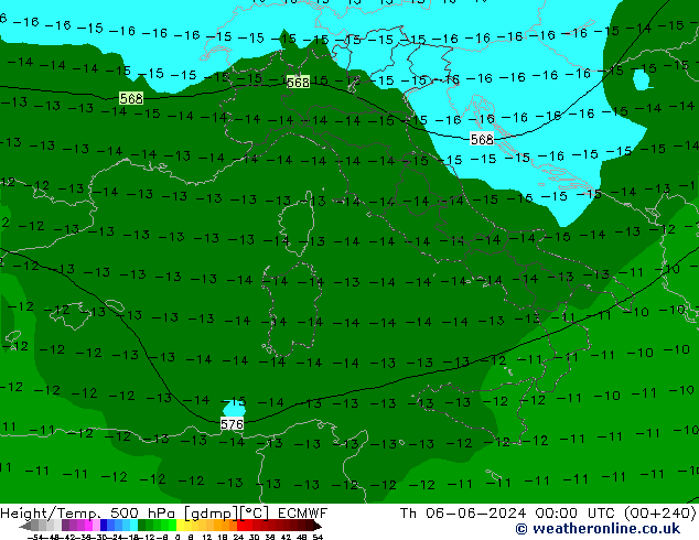 Z500/Rain (+SLP)/Z850 ECMWF Čt 06.06.2024 00 UTC