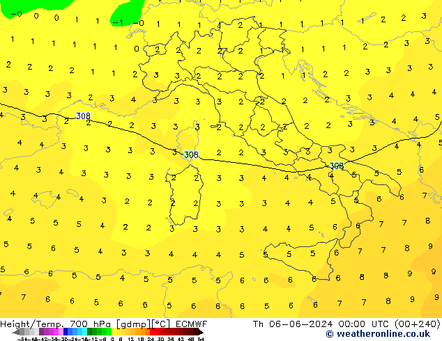 Height/Temp. 700 hPa ECMWF Th 06.06.2024 00 UTC