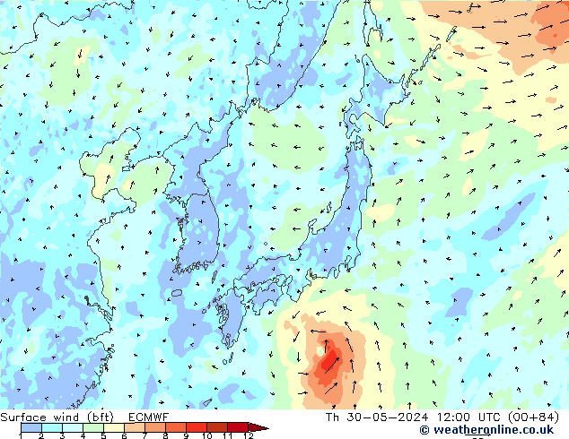 Rüzgar 10 m (bft) ECMWF Per 30.05.2024 12 UTC