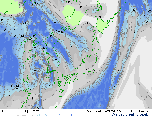 RH 300 hPa ECMWF Qua 29.05.2024 09 UTC