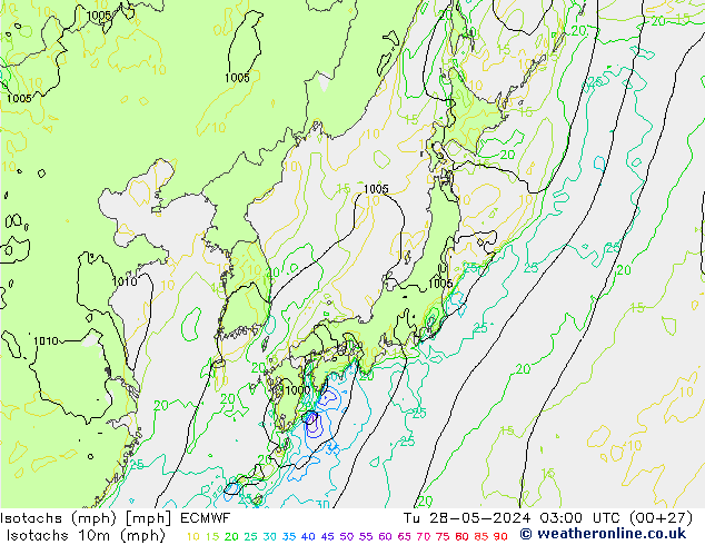 Isotachen (mph) ECMWF di 28.05.2024 03 UTC