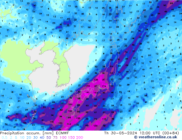 Totale neerslag ECMWF do 30.05.2024 12 UTC