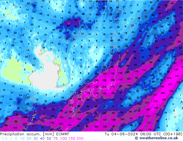 Precipitation accum. ECMWF mar 04.06.2024 06 UTC