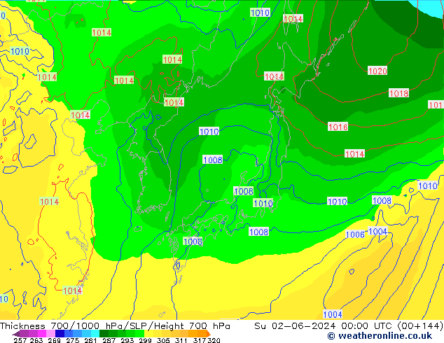 700-1000 hPa Kalınlığı ECMWF Paz 02.06.2024 00 UTC