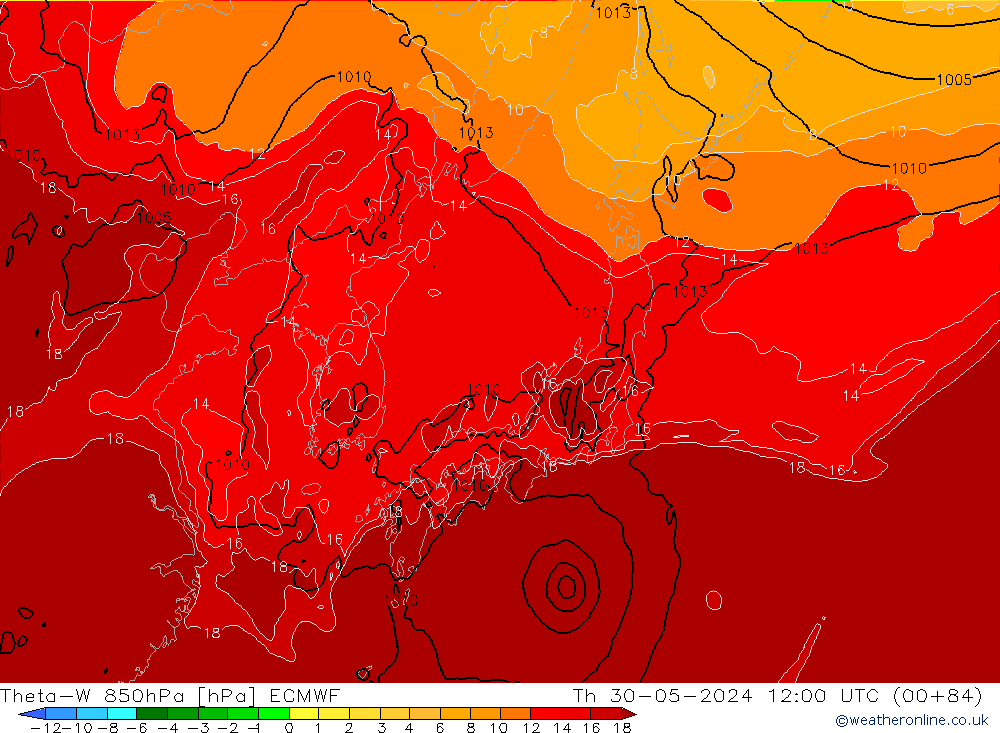 Theta-W 850hPa ECMWF Per 30.05.2024 12 UTC