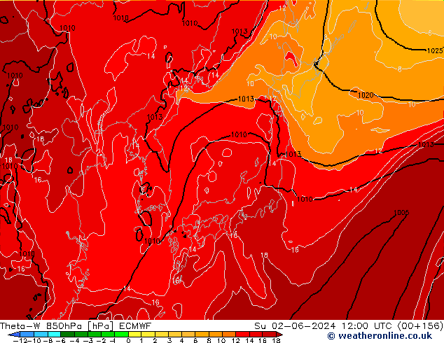 Theta-W 850hPa ECMWF Paz 02.06.2024 12 UTC