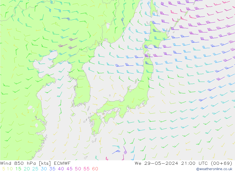 Wind 850 hPa ECMWF Mi 29.05.2024 21 UTC