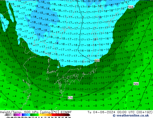 Z500/Yağmur (+YB)/Z850 ECMWF Sa 04.06.2024 00 UTC