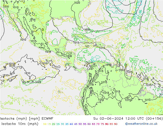 Isotachs (mph) ECMWF Su 02.06.2024 12 UTC