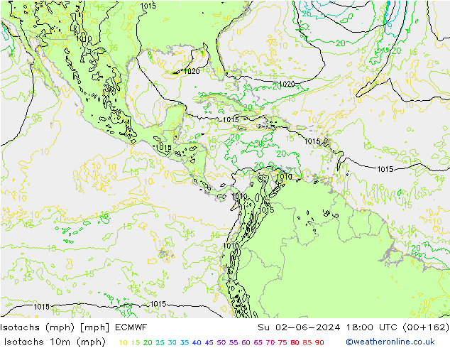 Isotachs (mph) ECMWF dom 02.06.2024 18 UTC