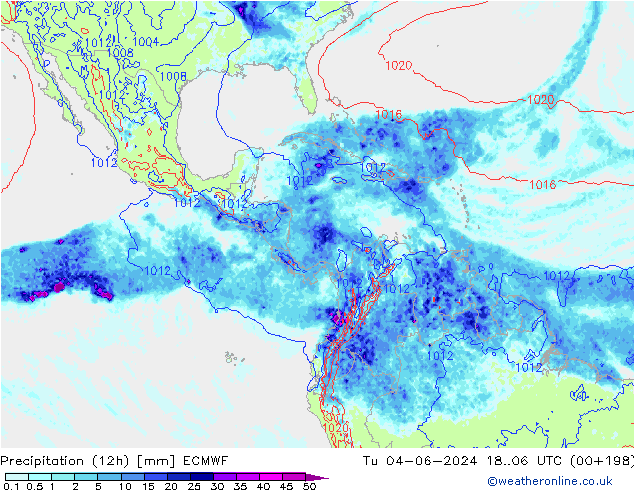 осадки (12h) ECMWF вт 04.06.2024 06 UTC