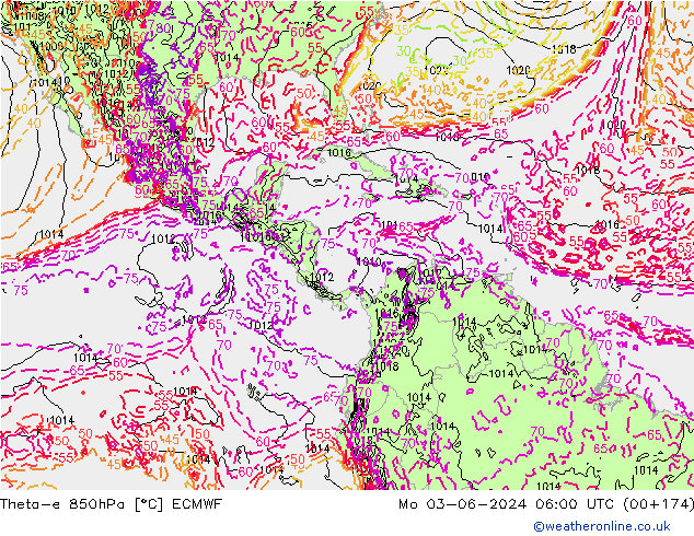 Theta-e 850hPa ECMWF  03.06.2024 06 UTC