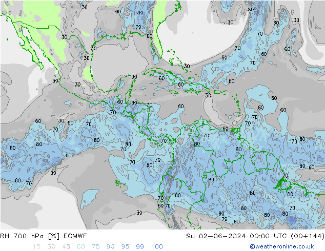 RH 700 hPa ECMWF nie. 02.06.2024 00 UTC