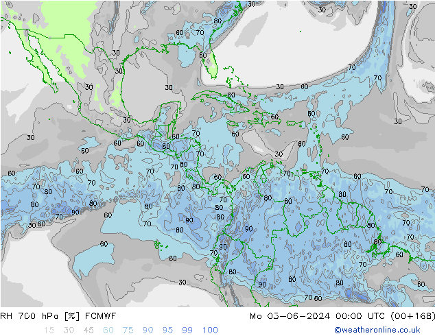 RH 700 hPa ECMWF Po 03.06.2024 00 UTC