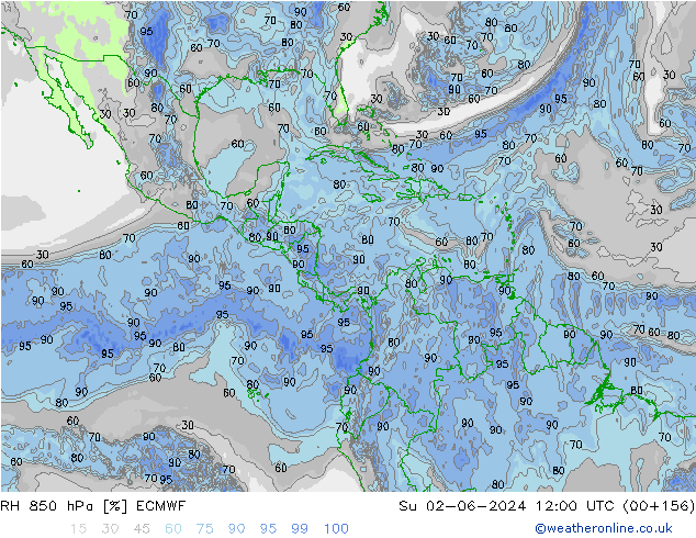 RH 850 hPa ECMWF Dom 02.06.2024 12 UTC