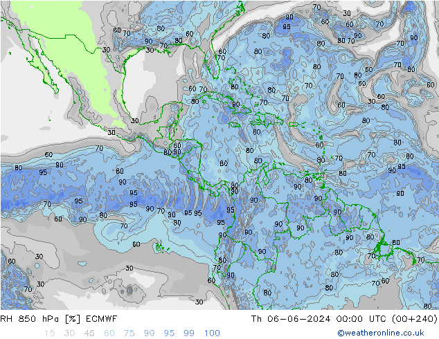 RH 850 hPa ECMWF Qui 06.06.2024 00 UTC