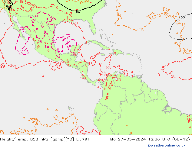 Height/Temp. 850 hPa ECMWF Po 27.05.2024 12 UTC