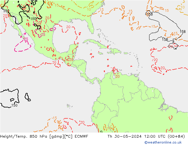 Z500/Rain (+SLP)/Z850 ECMWF jue 30.05.2024 12 UTC