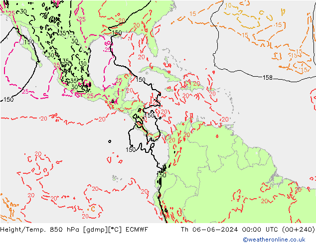 Height/Temp. 850 hPa ECMWF Qui 06.06.2024 00 UTC