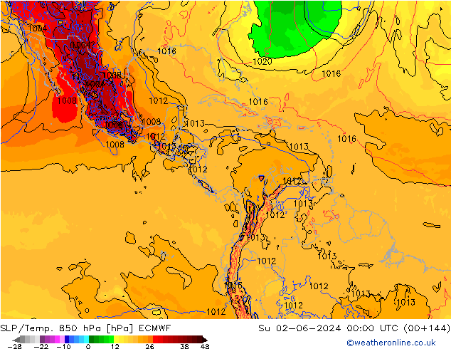 SLP/Temp. 850 hPa ECMWF Ne 02.06.2024 00 UTC