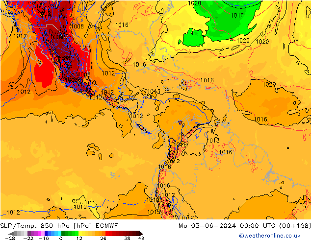 SLP/Temp. 850 hPa ECMWF Mo 03.06.2024 00 UTC