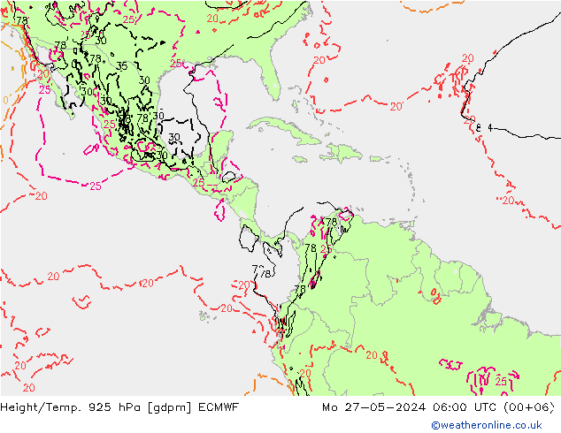 Yükseklik/Sıc. 925 hPa ECMWF Pzt 27.05.2024 06 UTC