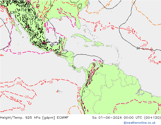 Height/Temp. 925 hPa ECMWF so. 01.06.2024 00 UTC