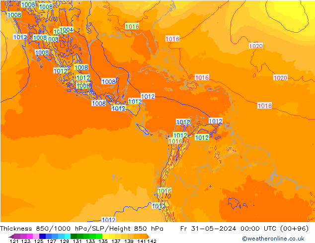 Espesor 850-1000 hPa ECMWF vie 31.05.2024 00 UTC