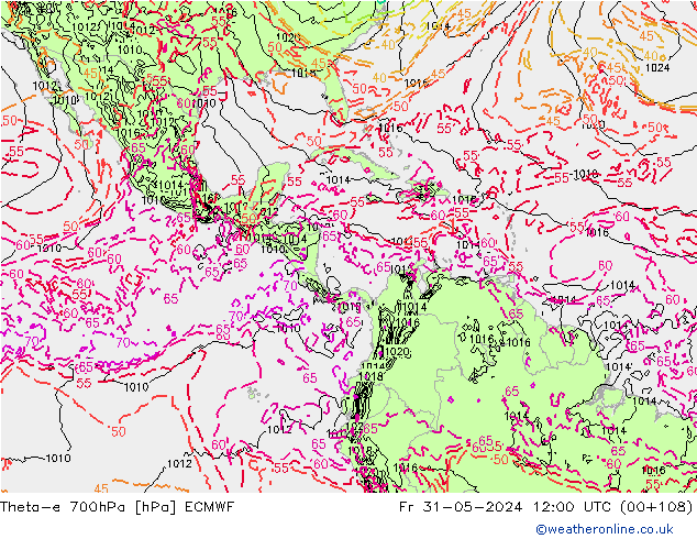 Theta-e 700hPa ECMWF Cu 31.05.2024 12 UTC