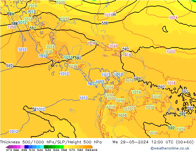 Dikte 500-1000hPa ECMWF wo 29.05.2024 12 UTC