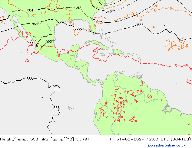 Z500/Rain (+SLP)/Z850 ECMWF Fr 31.05.2024 12 UTC