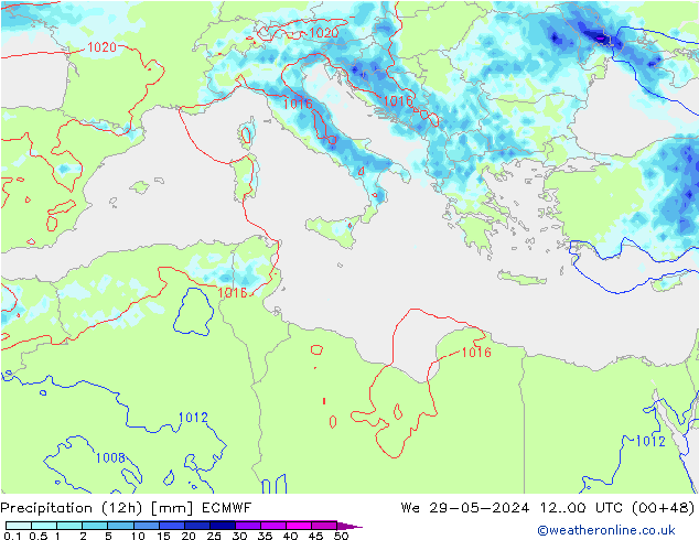 Precipitation (12h) ECMWF We 29.05.2024 00 UTC