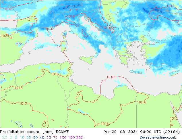 Totale neerslag ECMWF wo 29.05.2024 06 UTC