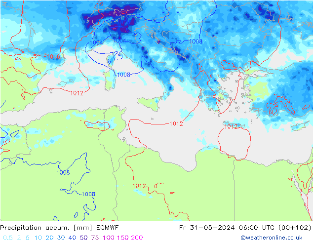 Precipitación acum. ECMWF vie 31.05.2024 06 UTC