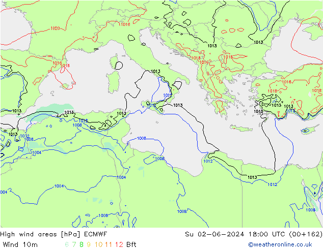 High wind areas ECMWF  02.06.2024 18 UTC