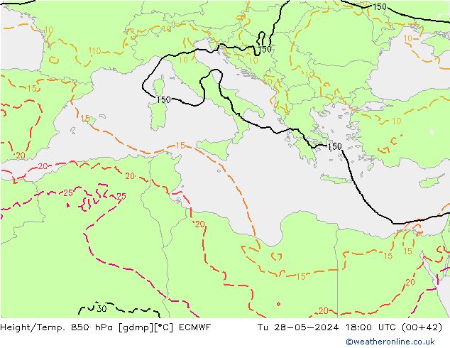 Z500/Rain (+SLP)/Z850 ECMWF Tu 28.05.2024 18 UTC