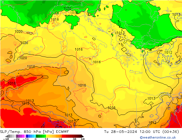 SLP/Temp. 850 hPa ECMWF Ter 28.05.2024 12 UTC