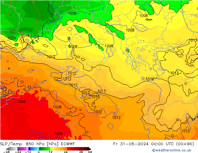 SLP/Temp. 850 hPa ECMWF vie 31.05.2024 00 UTC