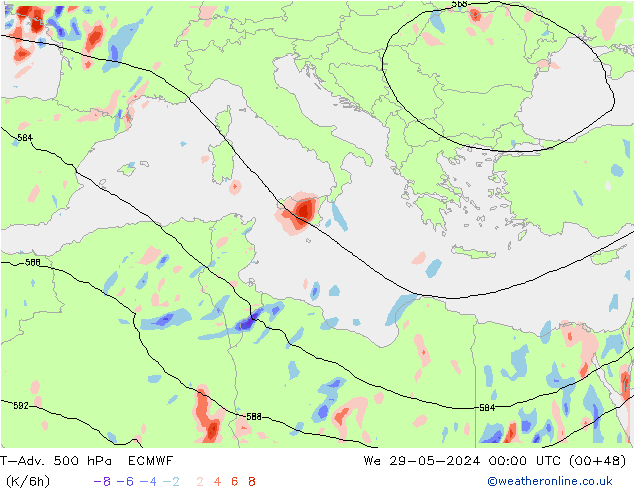 T-Adv. 500 hPa ECMWF We 29.05.2024 00 UTC