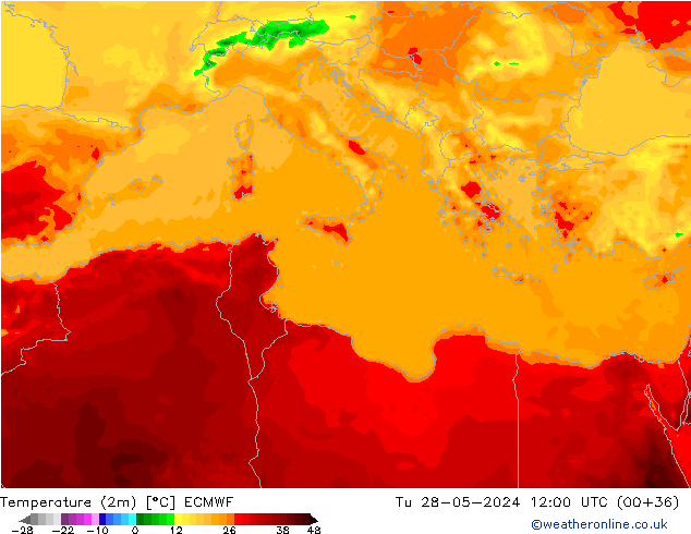 Temperatura (2m) ECMWF mar 28.05.2024 12 UTC