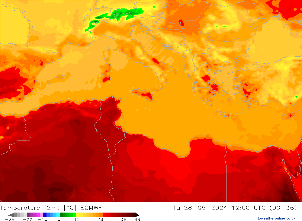 Temperatura (2m) ECMWF Ter 28.05.2024 12 UTC