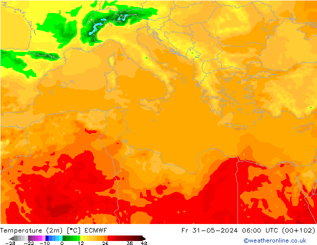 température (2m) ECMWF ven 31.05.2024 06 UTC