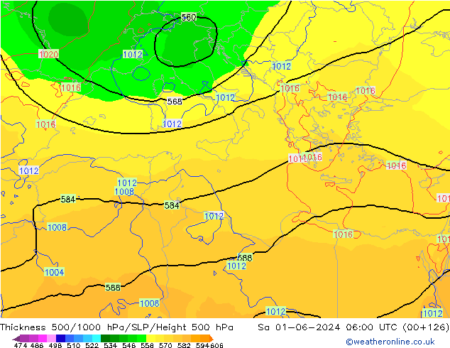 Dikte 500-1000hPa ECMWF za 01.06.2024 06 UTC